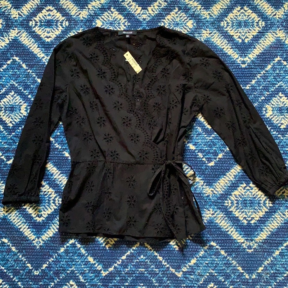 Madewell Scalloped Eyelet Surplice Wrap Top